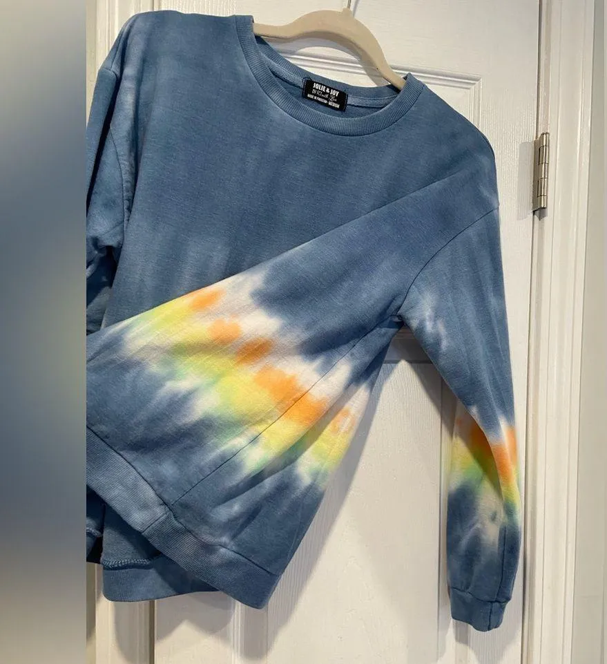 Jolie & Joy Size M Long Sleeve Crew Navy Blue Tie Dye Stripe Terry Sweatshirt Size M - Image 5