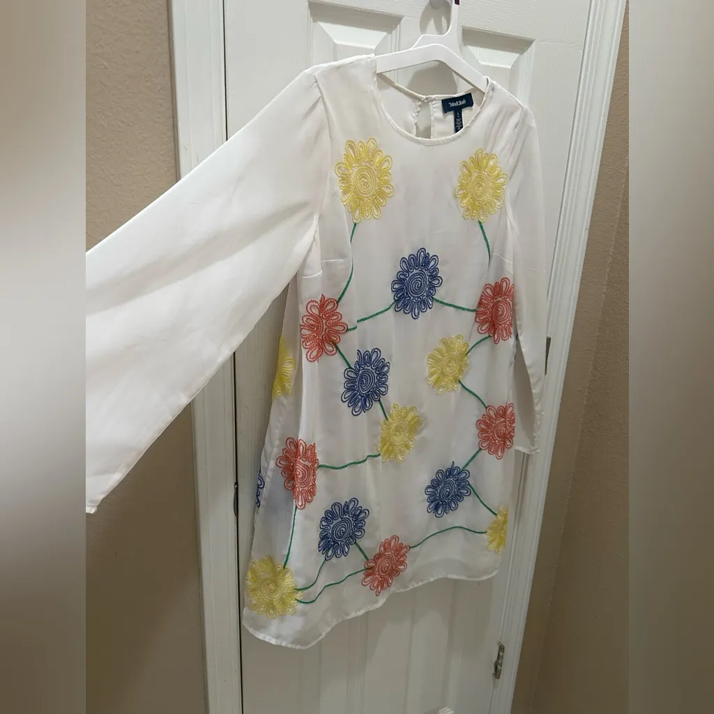 Modcloth Springtime Soiree White Embroidered Retro Shift Dress Size Large - Image 12