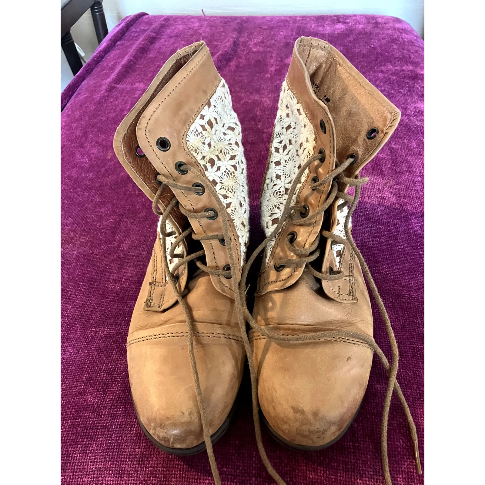 STEVE MADDEN Thundr-C Cognac Crochet Lace-Up Ankle Boot Size 6.5 COTTAGE PRAIRIE - Image 5