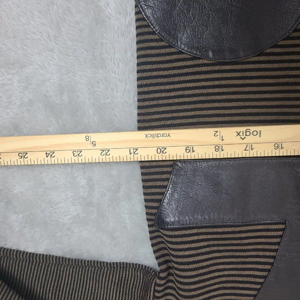 Pom‎ Pom Frank Owen Vintage Sweater Wool Leather Batwing Sleeve Brown Black Sz S - Image 4