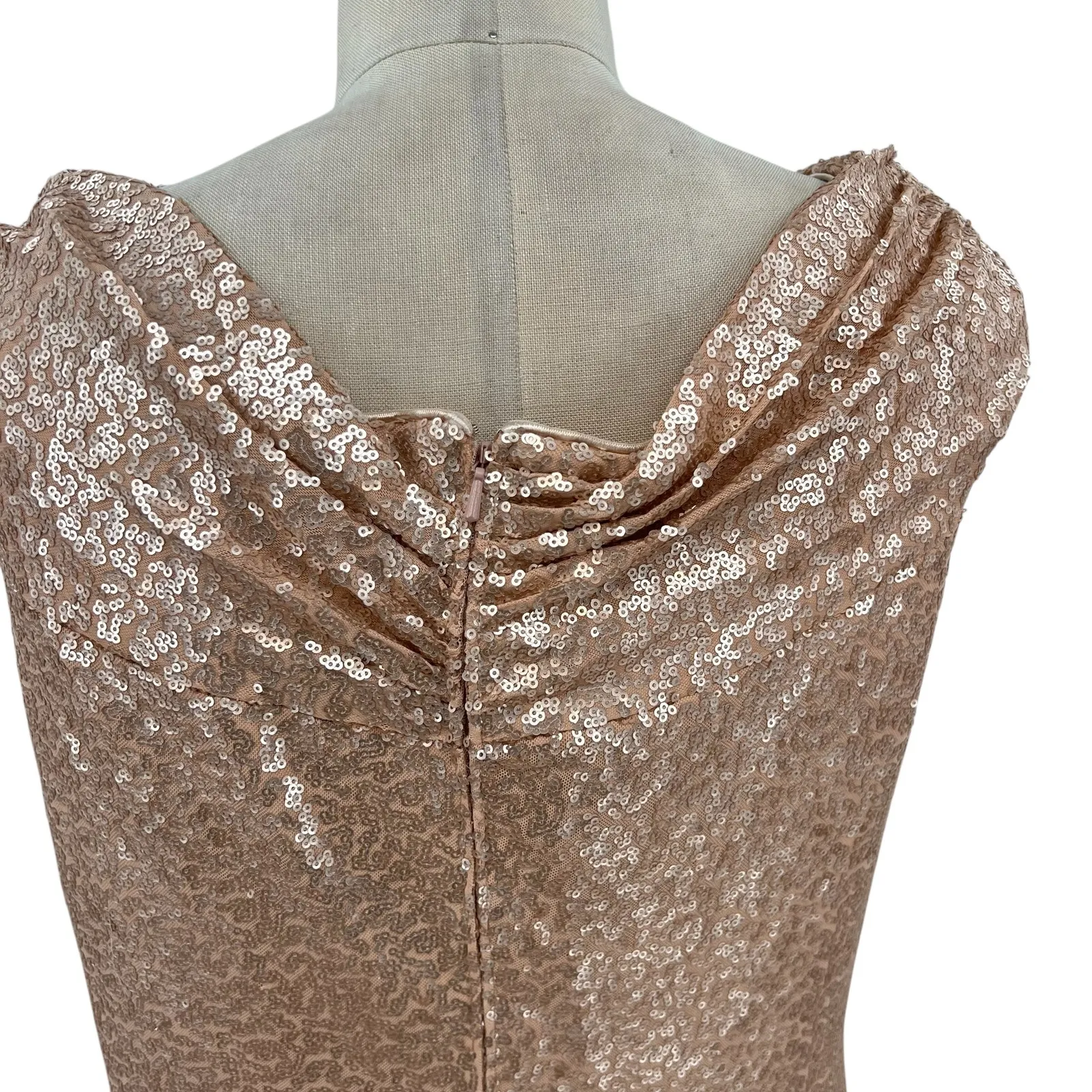 Tadashi Shoji Off-the-Shoulder Sequined Gown Champagne‎ Rose Gold Size XL - Image 10