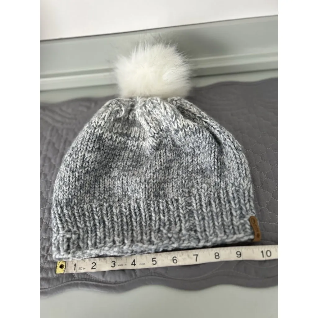Love Nana Irish Merino Wool Slouch Beanie Hat Fur Pompom Handmade Blue OS - Image 11