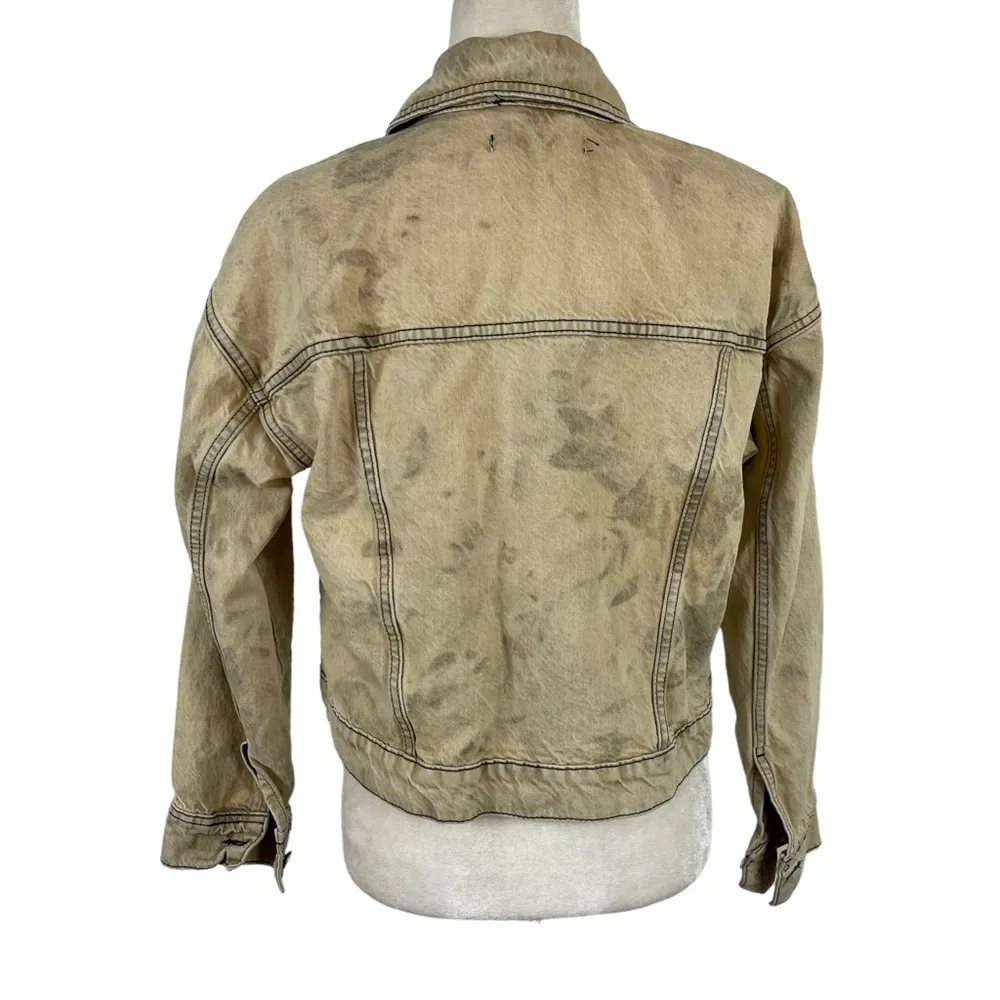 Zara Studded Z1975 Cropped Denim Jacket Tan Size XS Washed effect 100% Cotton - Image 8