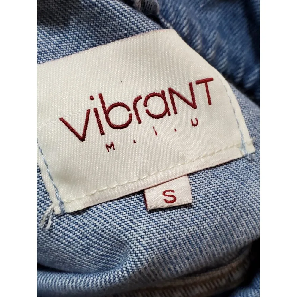 Vibrant Women Denim Blue 100% Cotton Long Sleeve Cropped Jeans Jacket Size Small - Image 7