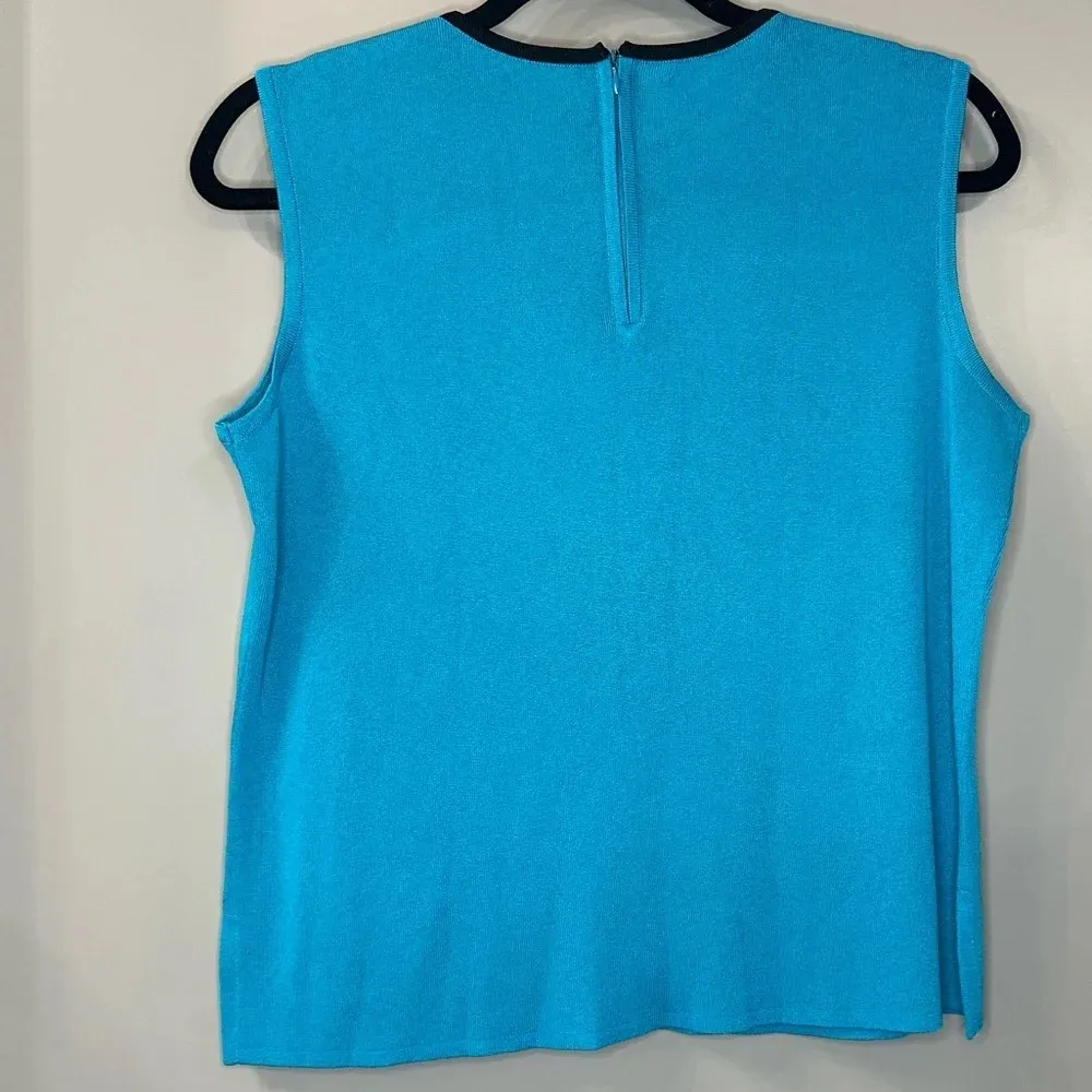 Ming Wang‎ Slinky Knit Tank Top Turquoise Blue Round Neck Pullover Shirt Size M - Image 3