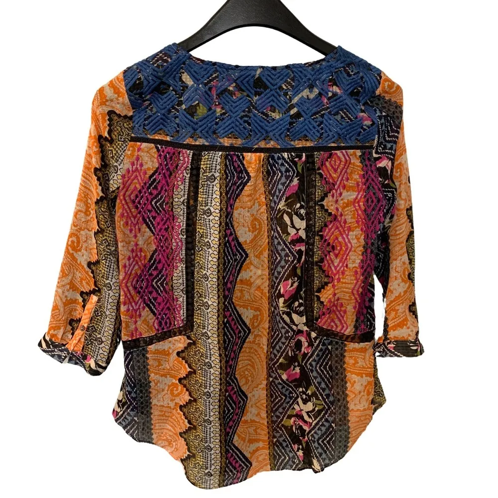 Anthropologie | Vanessa Virginia Bold Print Bohemian Cottage Core Blouse Size 2 - Image 8