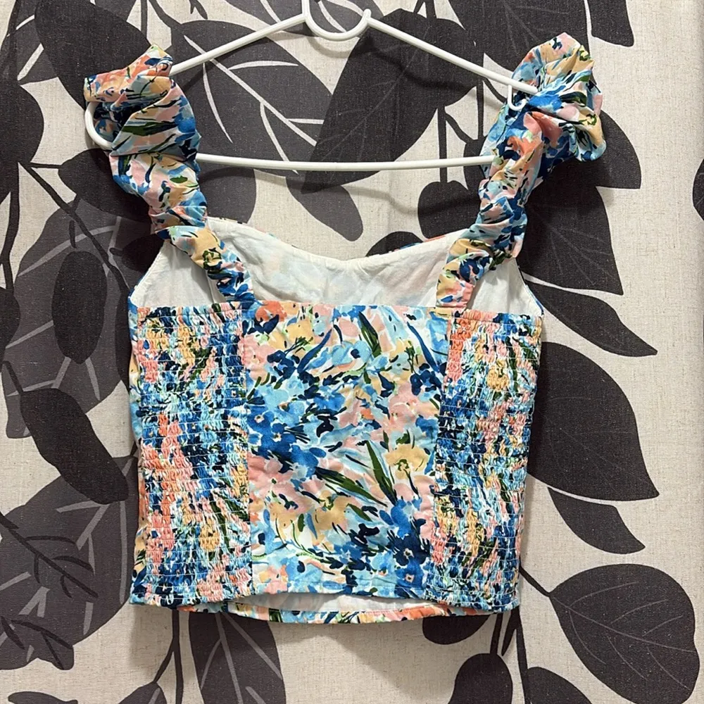 Abercrombie & Fitch Bustier Cropped Blouse in Blue and Pink - Image 3