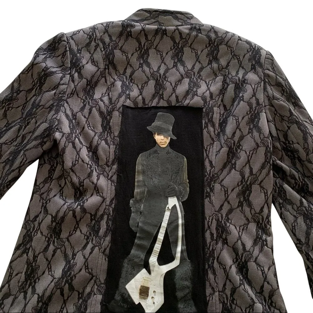 Via Penny Lane Reworked Apparel | Prince Graphic Lace Overlay Jacket Size 8 Black - Image 2