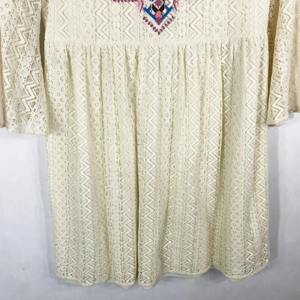 Flying Tomato Medium Dress Mini Embroidered Lace Lined White Boho CrissCross 311 - Image 8