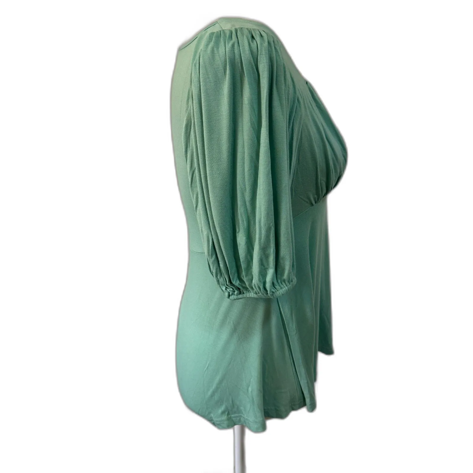 Grace Karin  | Turquoise Ruched Front Short Sleeve Blouse Size Small Modest - Image 4