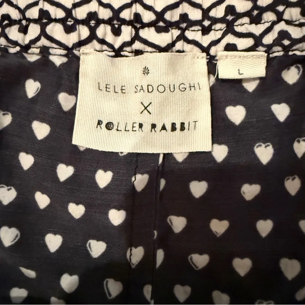 Lele Sadoughi x Roller Rabbit Black, White & Pink Heart Print Pajama Set Sz L - Image 14