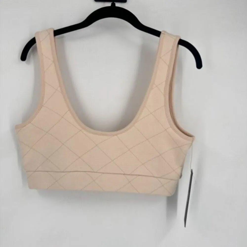 NWT Mono B Quilted Style Cream Cropped Sports Bra‎ Tank Top Medium - Image 7
