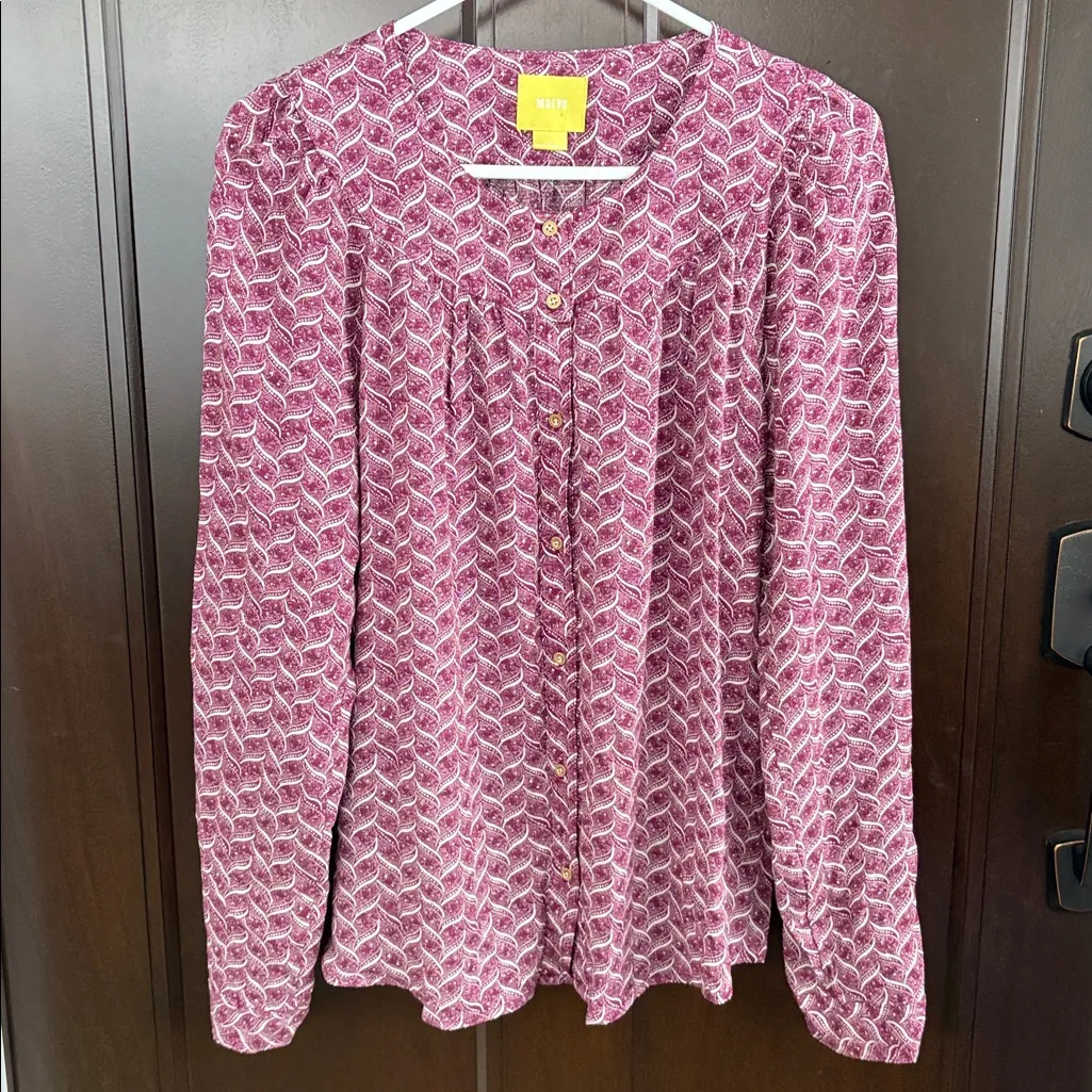 Like New Anthropologie Maeve Orli Bibbed Button Down Top Large - Image 2