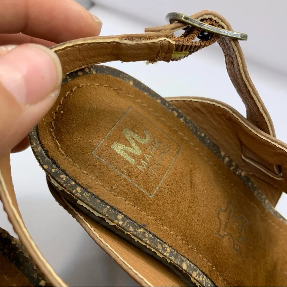 Mark Jenkins Wedge Sandal Women's Size 7 UK 37 Snake Skin Tan Leather Heels F6 - Image 5