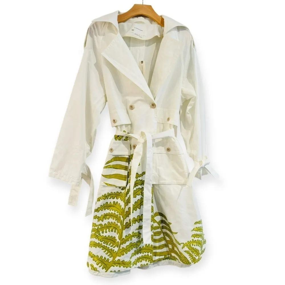 ANTHROPOLOGIE Tropical Printed Oversized Trench Coat Spring Unique Size M NEW - Image 4
