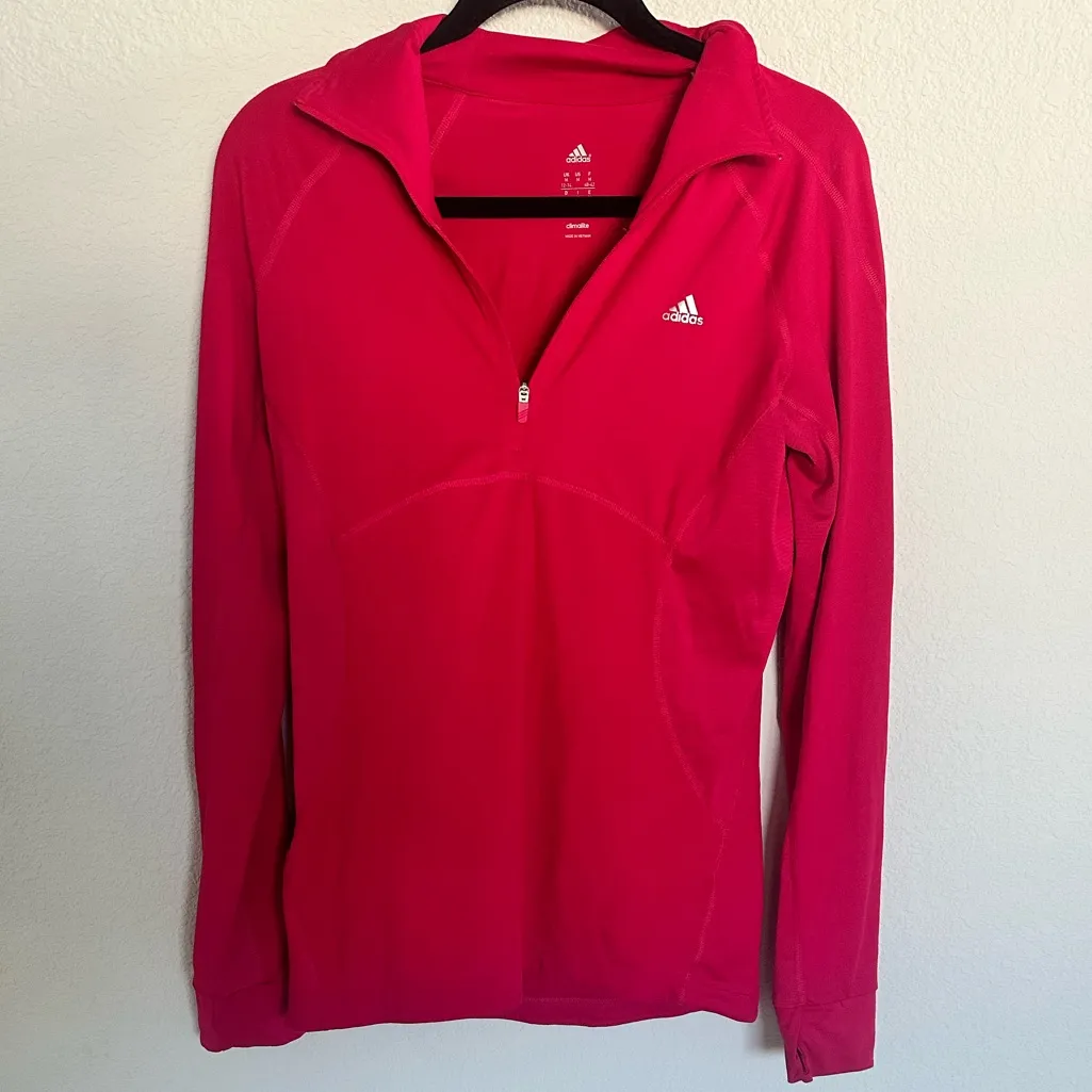 Adidas Hot Pink Climalite Half Zip Long Sleeve Pullover Shirt Top Medium - Image 4
