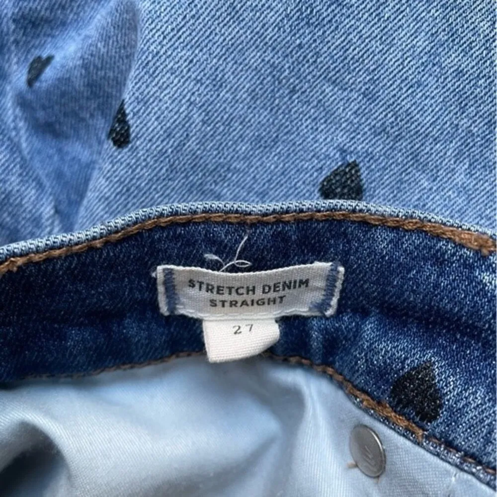 Madewell Skirt Stretch Denim Straight Mini Jean Pencil Skirt Heart Print Size 27 - Image 11