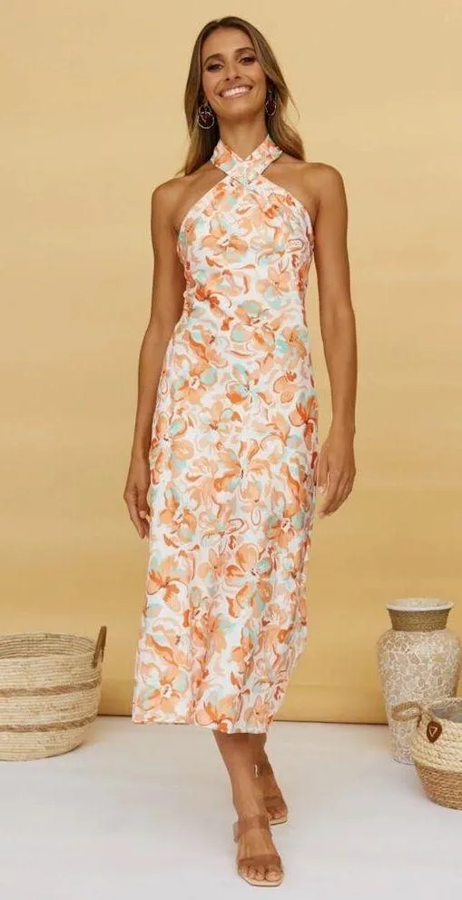 All About May Floral Halter Midi Dress Size 2 White - Image 8