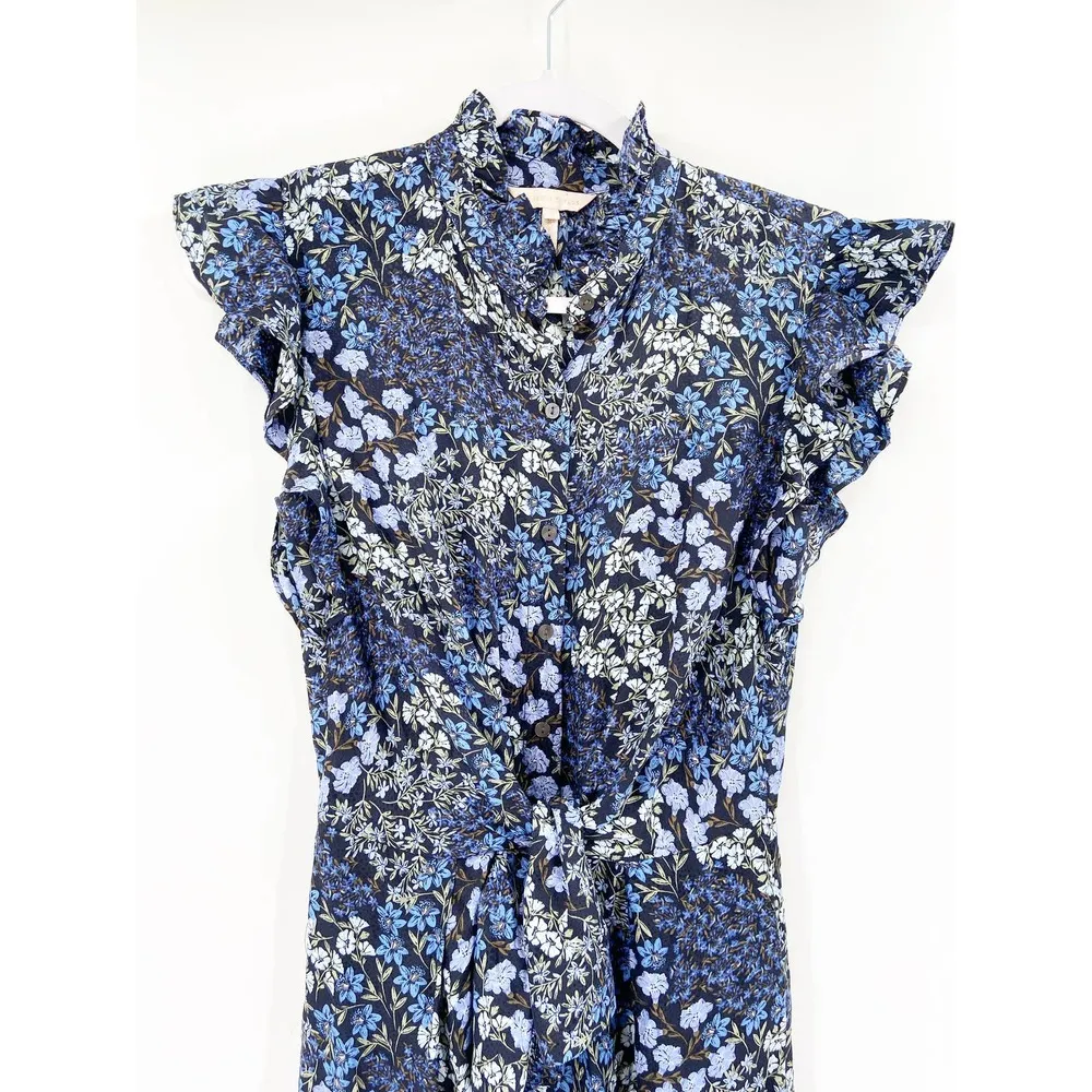 Rebecca Taylor Ava Silk Navy Blue Floral Print Crop Wide Leg Jumpsuit Size 2 - Image 3