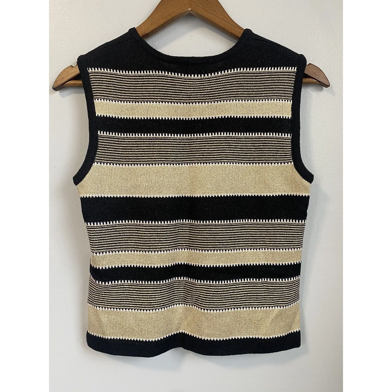 St. John Sport P Wool Blend Black Gold Striped Sleeveless Tank Top Sweater EUC - Image 7