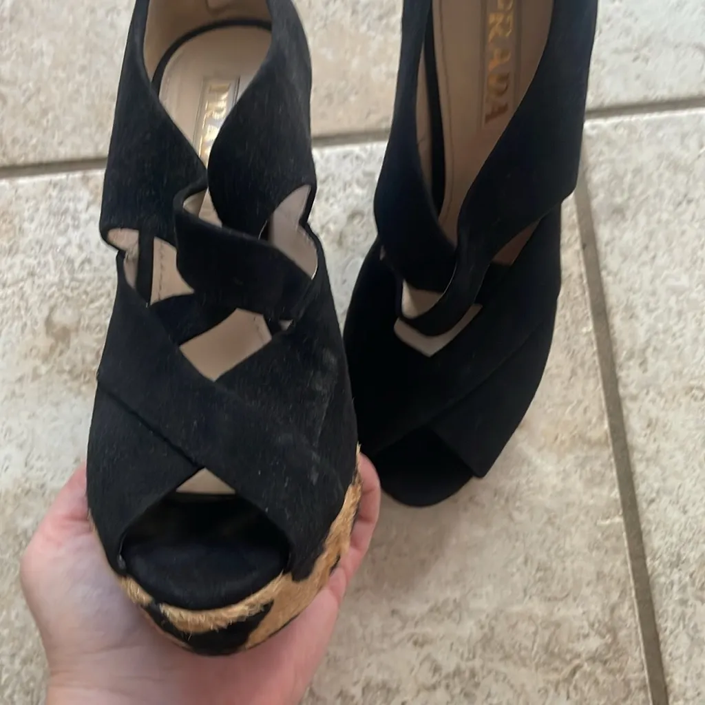 Prada Anabela Platform Animal Print Suede Sandal - Image 5
