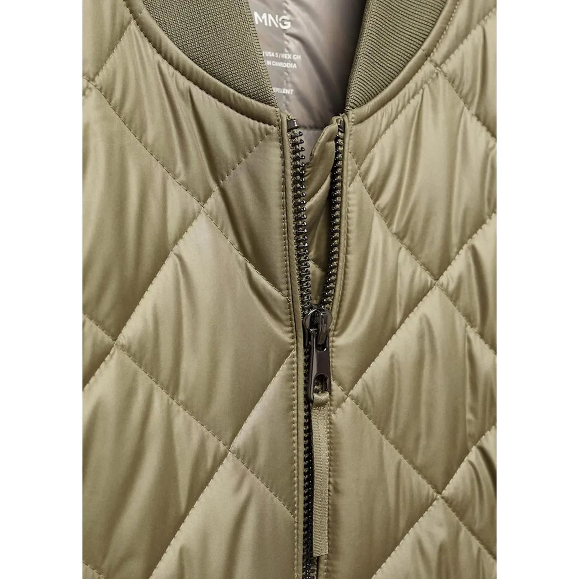 Mango Water-Repellent Quilted Bomber Jacket Khaki NWT XXL - Image 3