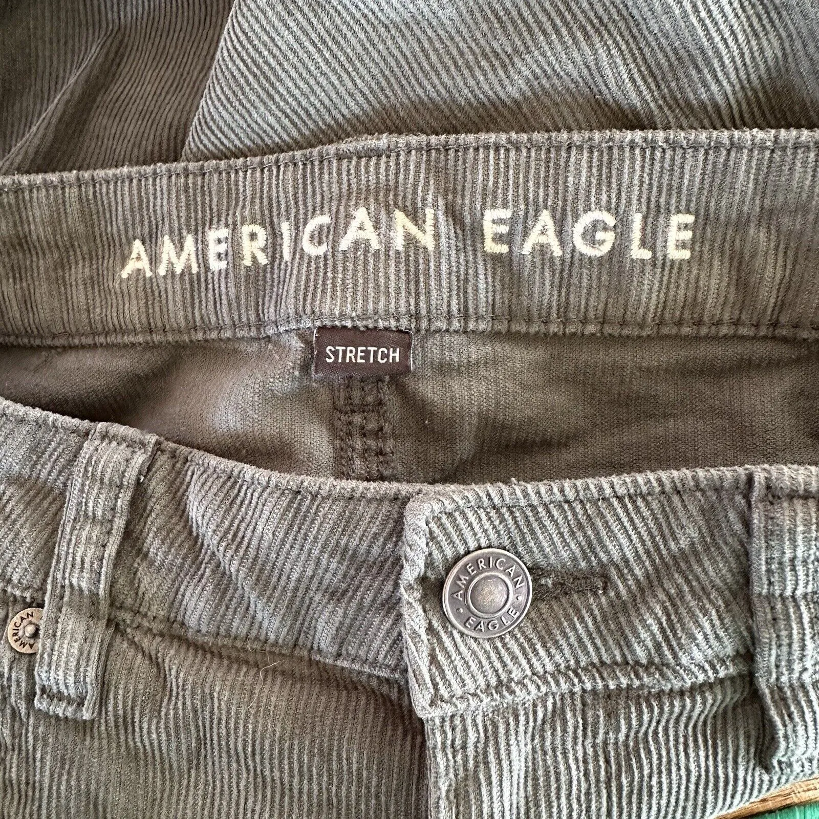 American Eagle Mom Straight Corduroy Pants Size 4 Teal Green 90s Retro Indie - Image 7