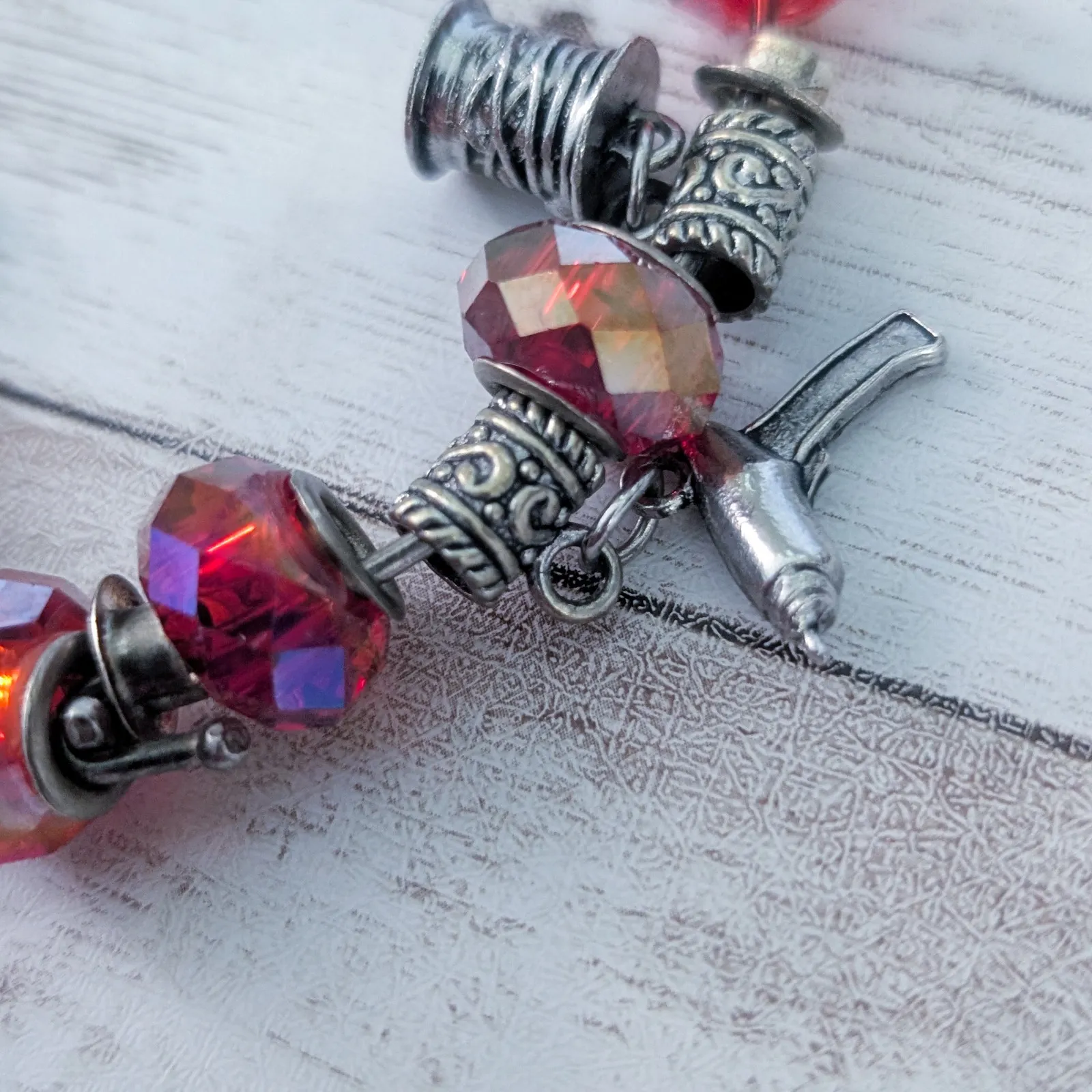 Crafting Charm Bracelet Red & Silver Tone - Image 9