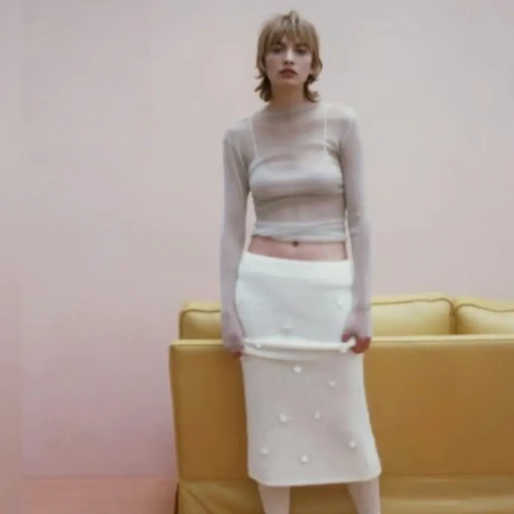 NWT Zara Beaded SEQUIN ALPACA BLEND KNIT SKIRT Midi Bloggers Fave - Image 3