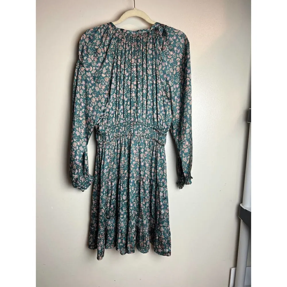 Anthropologie Current Air Tiered Green and Pink Floral Mini Dress Sz. S - Image 10