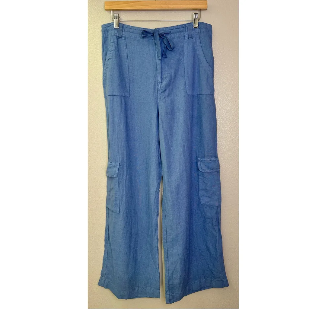 Sincerely Jules NWT  Linen Blend Blue Cargo Drawstring Pants - Image 7