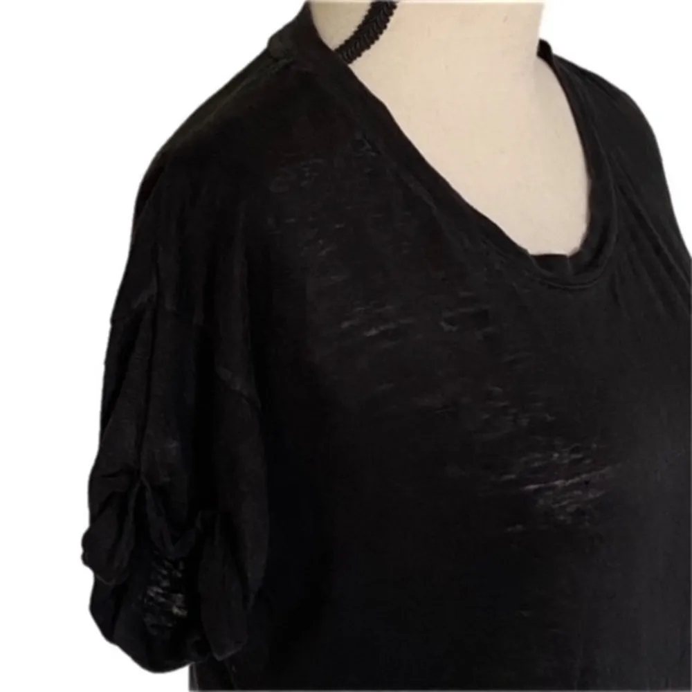 REBECCA MINKOFF “Love Me” black slub, burn-out linen t-shirt. Size XS. EUC - Image 4