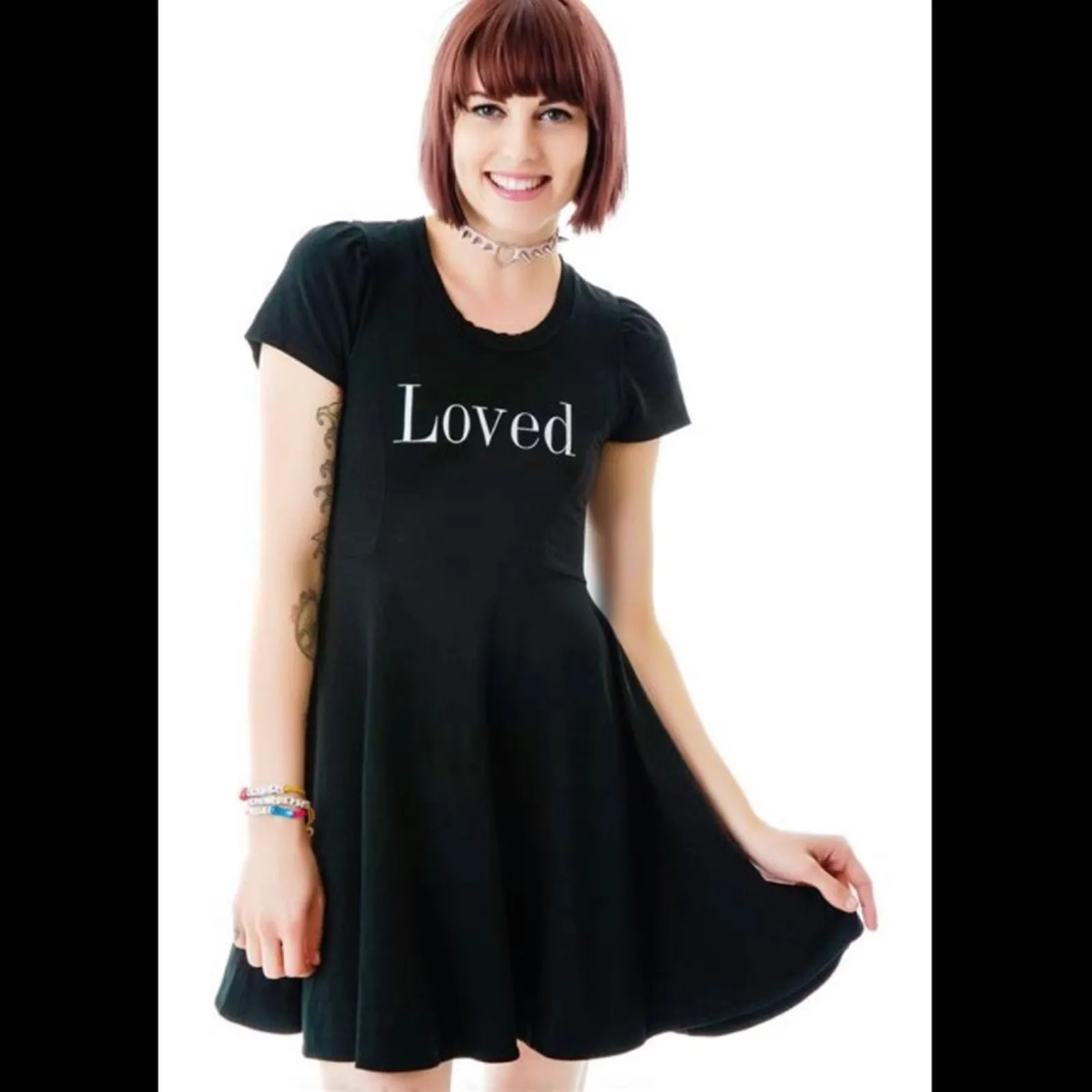WILDFOX LOVED Womens Black Short Sleeve Baby Tee Swing Dress Mini Size XS - Image 6