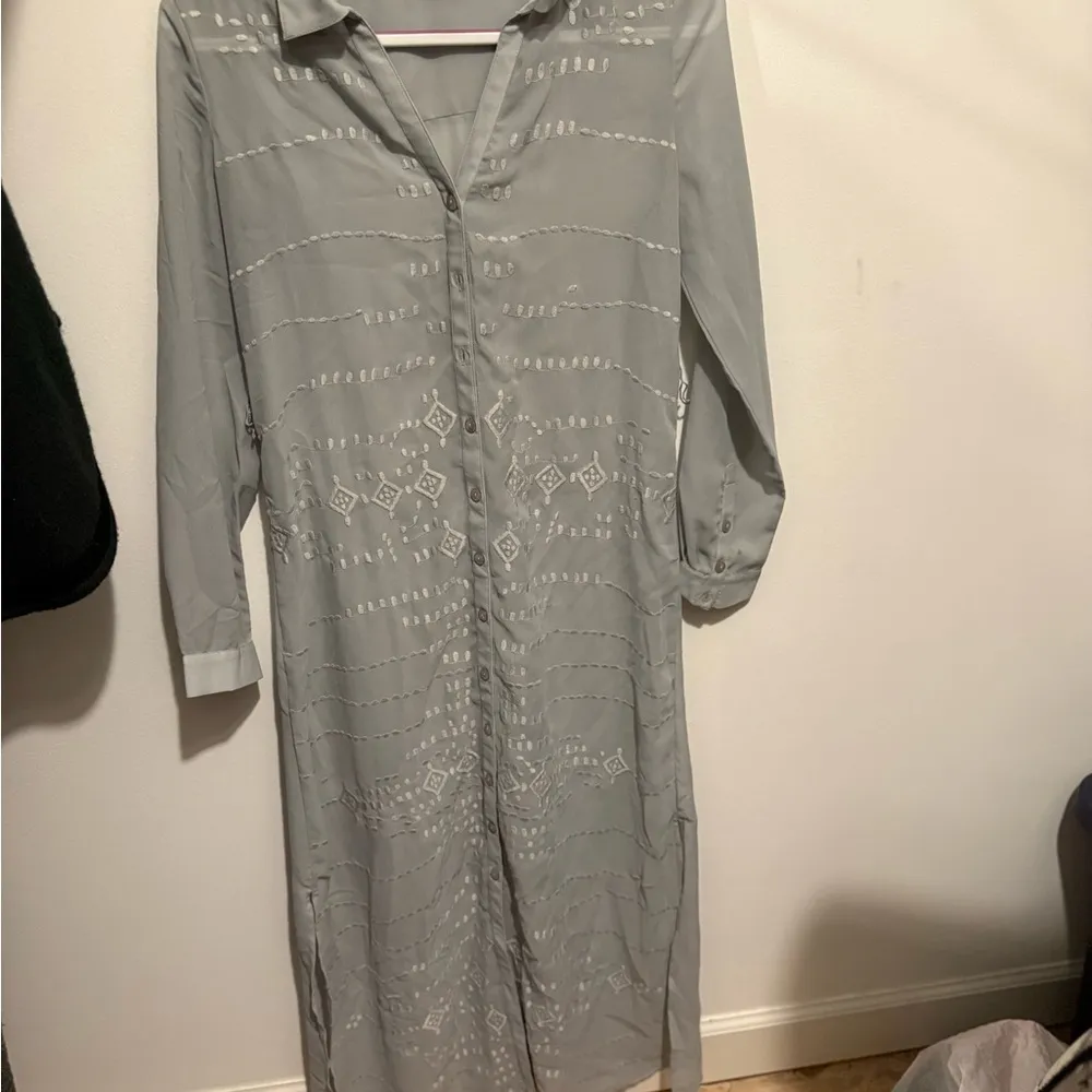 Soft Surroundings Ibiza Georgette Embroidered Maxi Dress Mountain Mist size XXS - Image 3