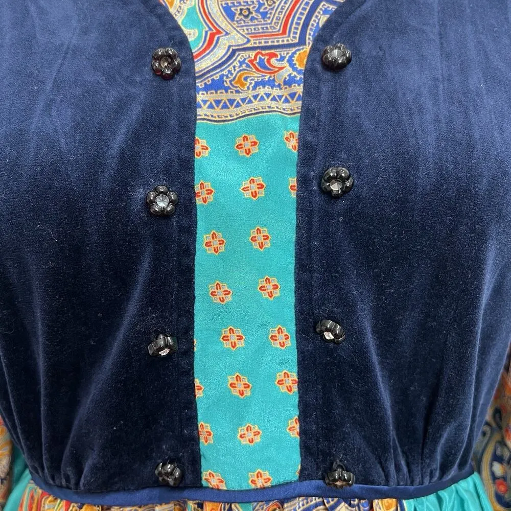 70s Young Dong S Small Maxi Dress Renaissance Boho Cottagecore Whimsy Fairycore Blue - Image 5