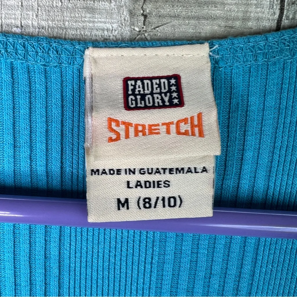 Faded Glory Stretch Medium (8/10) Blue Ribbed Shirt w/Lace 3/4 Sleeves V-Neck - Image 6