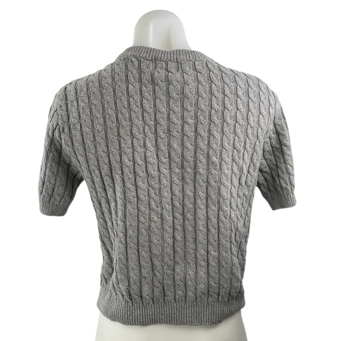 H&M Women's Gray Cable Knit Button Down Short Sleeve Crop Cardigan Sweater Top M - Image 2