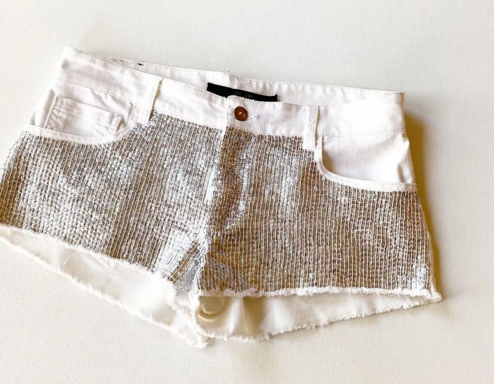 Joe’s Jeans Silver Sequin White Cut Off Jean Shorts - Image 2