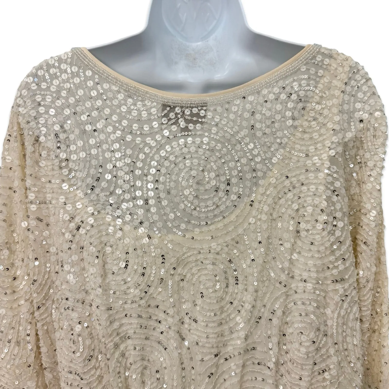 Alexia Admor Ivory Beaded Sequin Dolman Short Sleeve Silk Mini Dress size S / M - Image 11