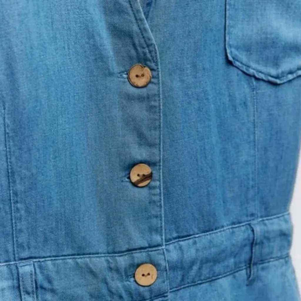 NWOT ZARA Z1975 LONG DENIM JUMPSUIT  Blue Medium Bloggers Fave Linen Blend - Image 11