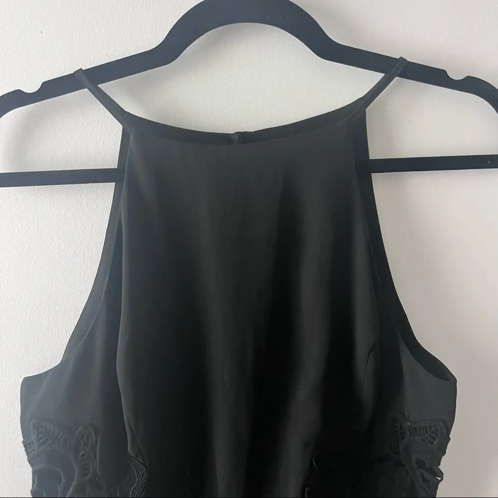 Black Romper High Neck Lace Cut Out Floral Side - Image 6