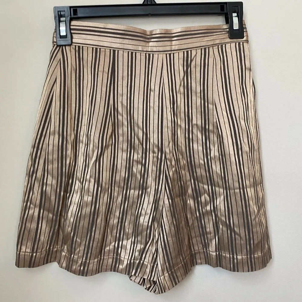 Vintage Judy Knapp California Womens Sz 3 Silky Striped Wrap Skort Bronze Black Gold - Image 13