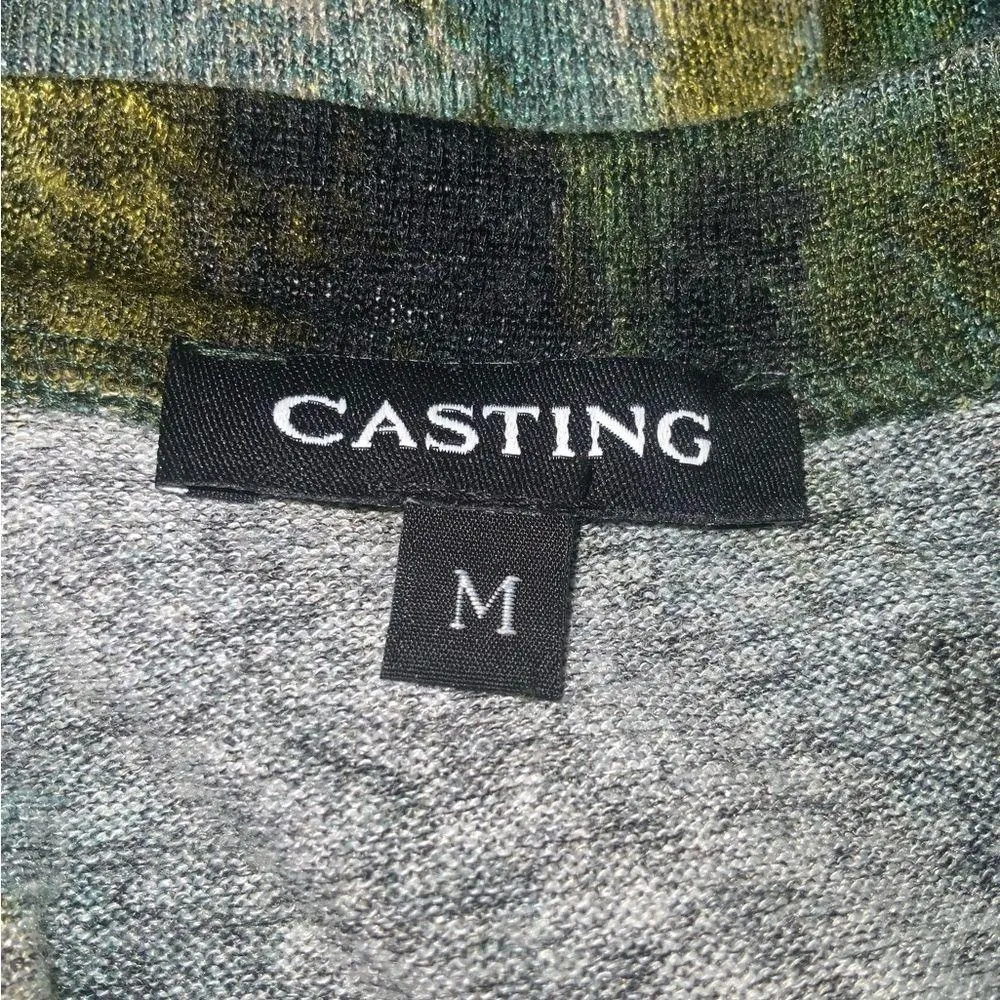 Casting Olive Groovy Swirl Round Neck 3/4 Sleeve Stretchy Tunic Blouse M Green Size M - Image 7