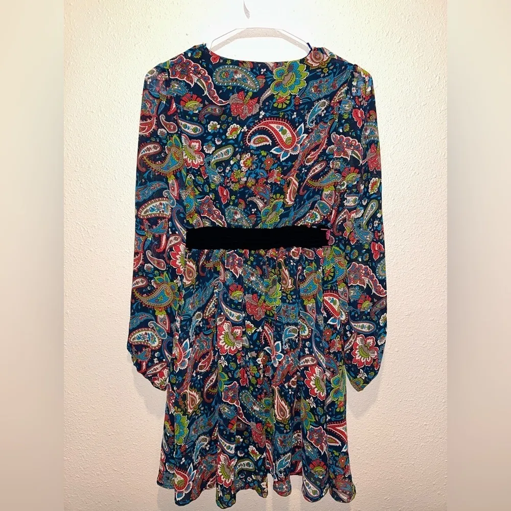 Anthropologie Flying Tomato Embroidered Waist Paisley Boho Chiffon Dress Size S - Image 4