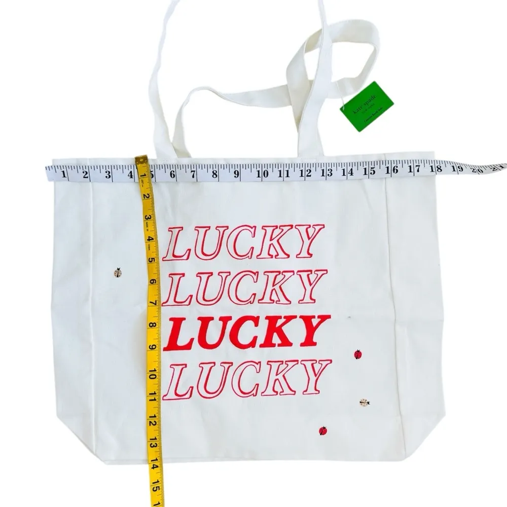 Kate Spade Cute Canvas Tote Bag for Women with Red 'Lucky' Print NEW - Image 2