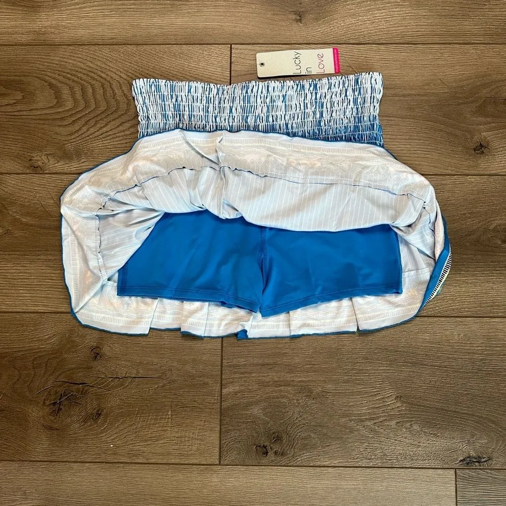 Lucky In Love 14” Paradise Smocked High Waist Blue Print Tennis Skirt Size Small - Image 5