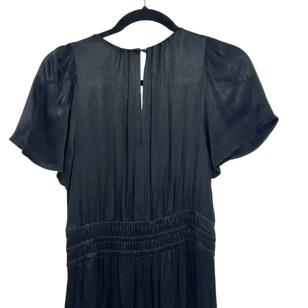 Anthropologie The Somerset Jumpsuit Black‎ Satin Wide Leg Short Sleeve Black XS - Image 10
