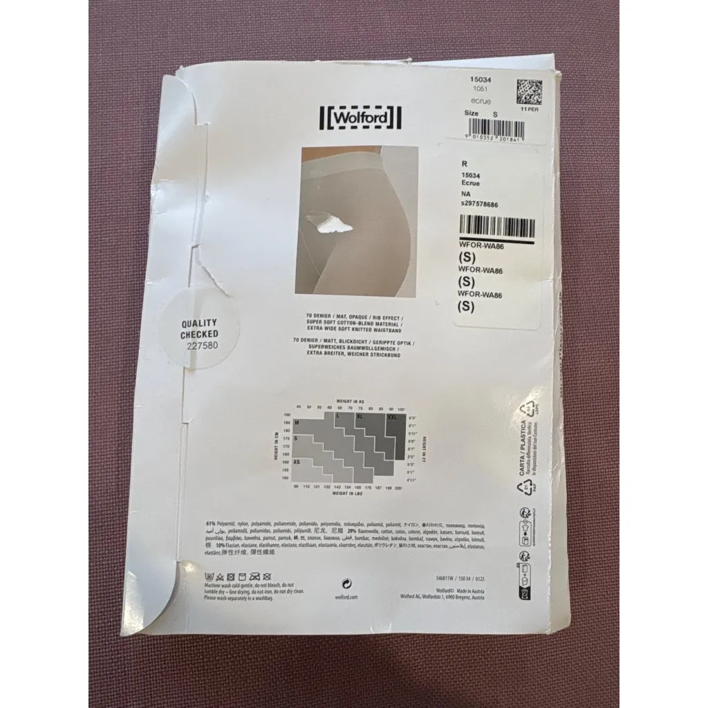 Wolford Cotton Rib Tights in Ecrue Small New Womens Nylons Pantyhose White - Image 4