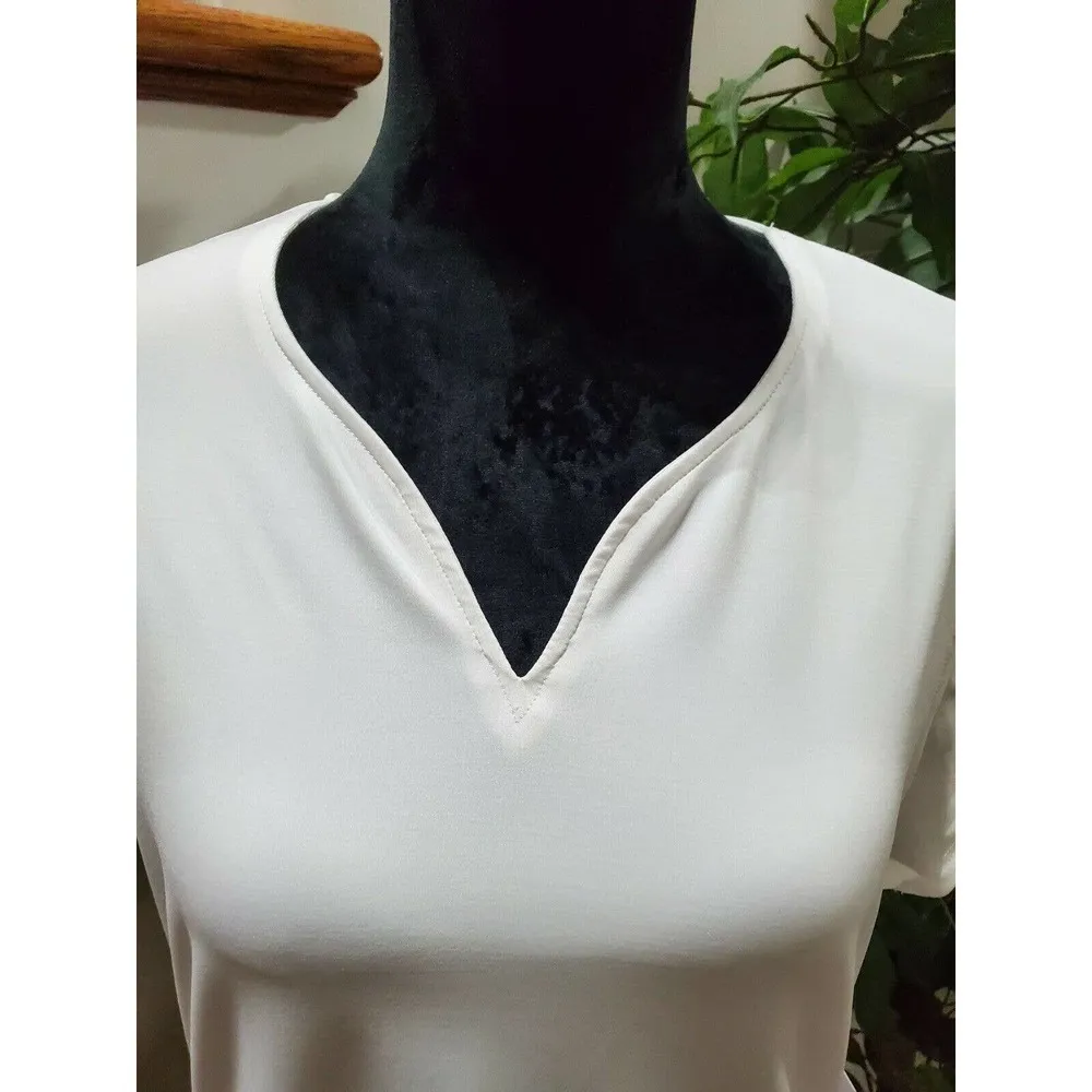 Fila Women's Solid White Polyester V-Neck Cap Sleeve Activewear Top Size Large - Image 3