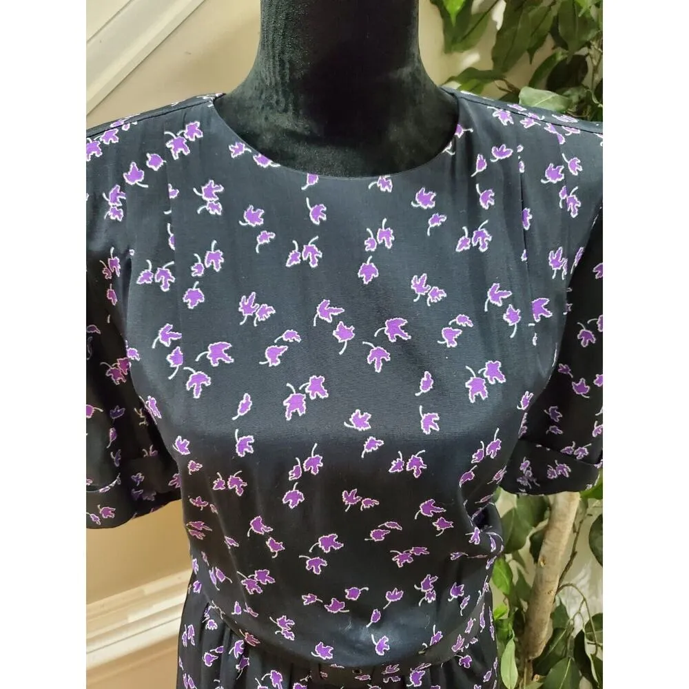 Vintage Karin Stevens Black Rayon Round Neck Half Sleeve Knee Length Dress 10 - Image 6